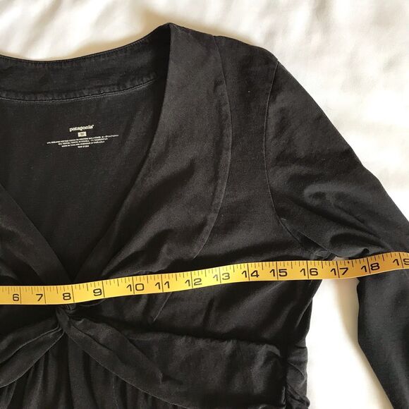 Patagonia Winnow A-line 3/4 Slv Dress M Black Organic Cotton Tencel Twist Front - Picture 7 of 10